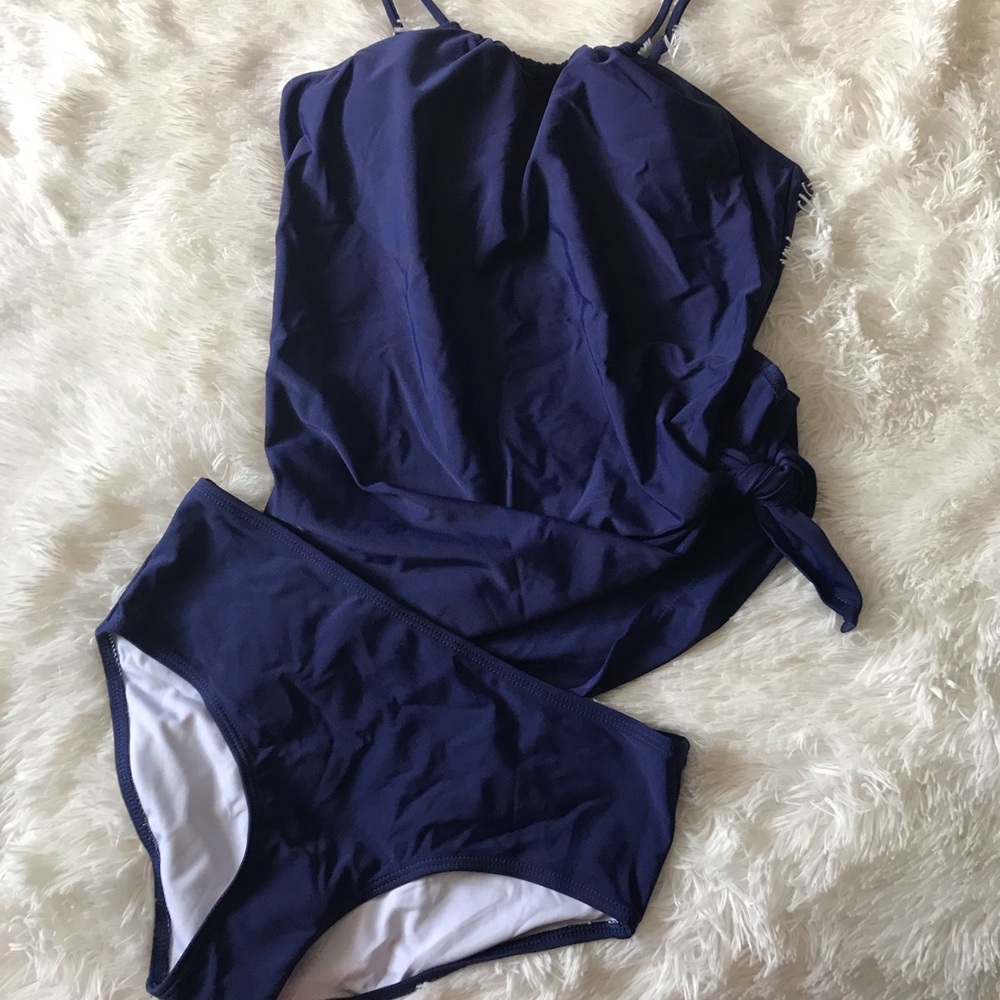 Navy Halter Neck, Side Tie Bathing Suit